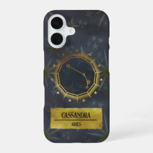 Aries Dark Zodiac Astrology: Black & Gold iPhone 16 Case