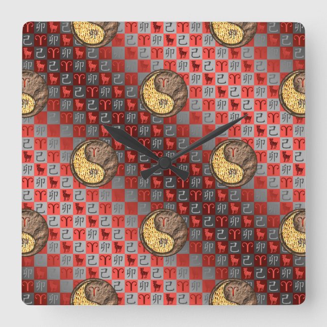 Aries & Earth Rabbit Square Wall Clock (Front)