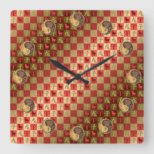 Aries & Earth Rat  Puzzle Square Wall Clock