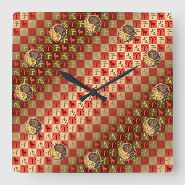 Aries & Earth Rat  Puzzle Square Wall Clock (Front)