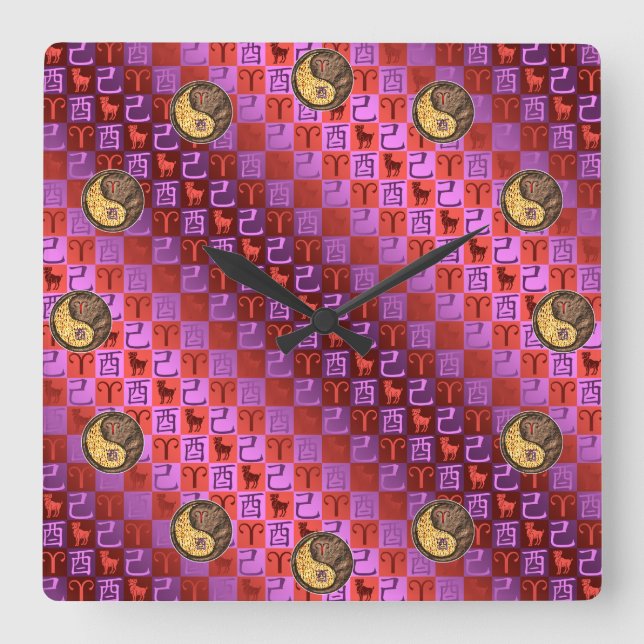 Aries & Earth Rooster Square Wall Clock (Front)