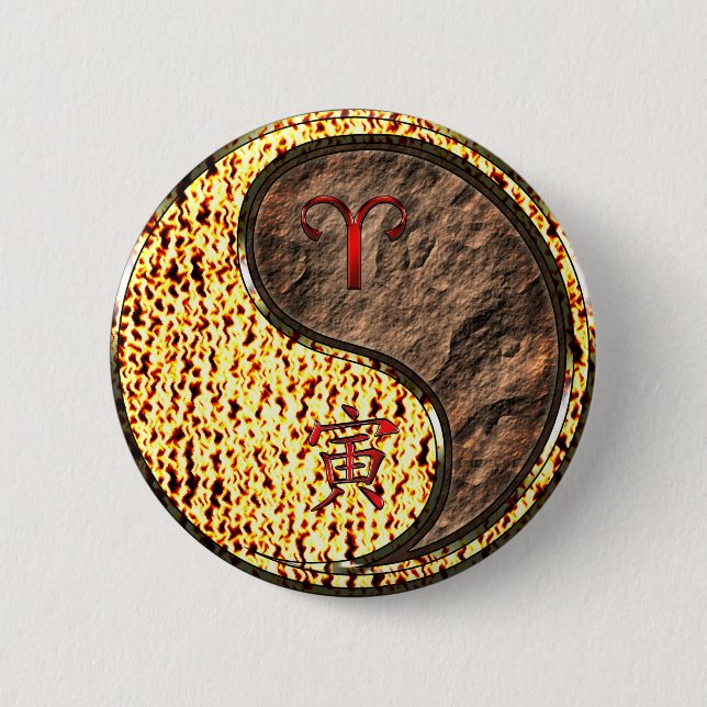 Aries & Earth Tiger 6 Cm Round Badge (Front)
