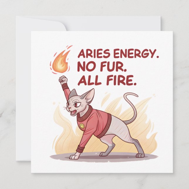 Aries Energy Sphynx Cat Fire Illustration Holiday Card (Front)