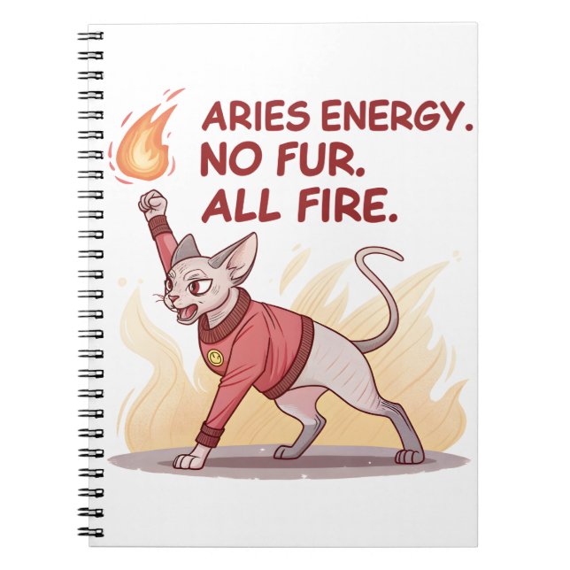 Aries Energy Sphynx Cat No Fur All Fire Art Notebook (Front)