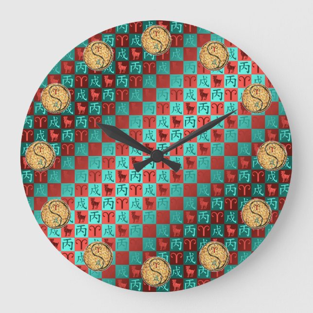 Aries & Fire Dog Large Clock (Front)