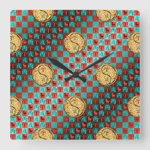 Aries & Fire Dog Square Wall Clock