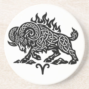 Aries Fire‑Ram – Celtic Haunted Ink Zodiac Coaster