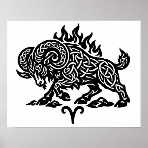 Aries Fire‑Ram – Celtic Haunted Ink Zodiac Poster