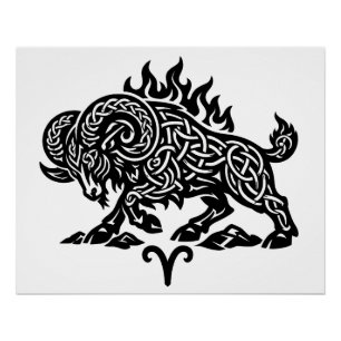 Aries Fire‑Ram – Celtic Haunted Ink Zodiac Poster