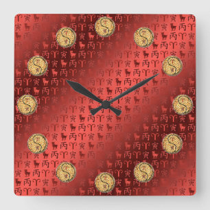 Aries & Fire Tiger Square Wall Clock