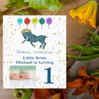 Aries First Birthday Gold & Balloons & Photo