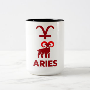 Aries Geometric Minimalist Zodiac Sign Red Graphic Two-Tone Coffee Mug