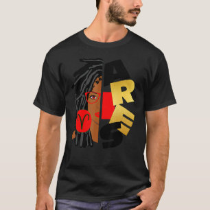 Aries Girl Afro Locs Girl Zodiac Signs Birthday T-Shirt