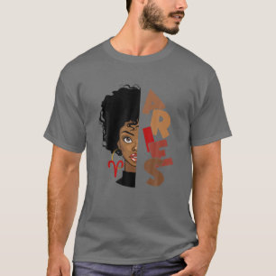 Aries Girl Afro Locs Girl Zodiac Signs Birthday T-Shirt