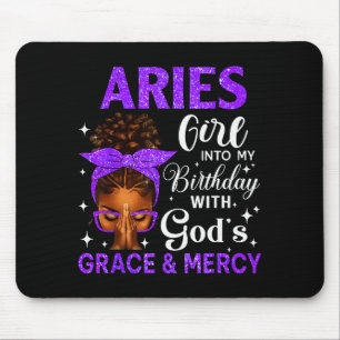 Aries Girl Stepping Birthday Black Women Afro Chri Mouse Pad