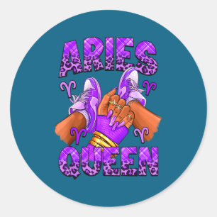 Aries girl zodiac birthday afro queen sneakers classic round sticker