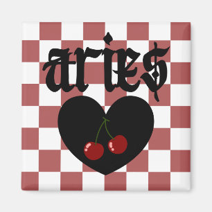 Aries Gothic Aesthetic Chequered Cherries Design Magnet