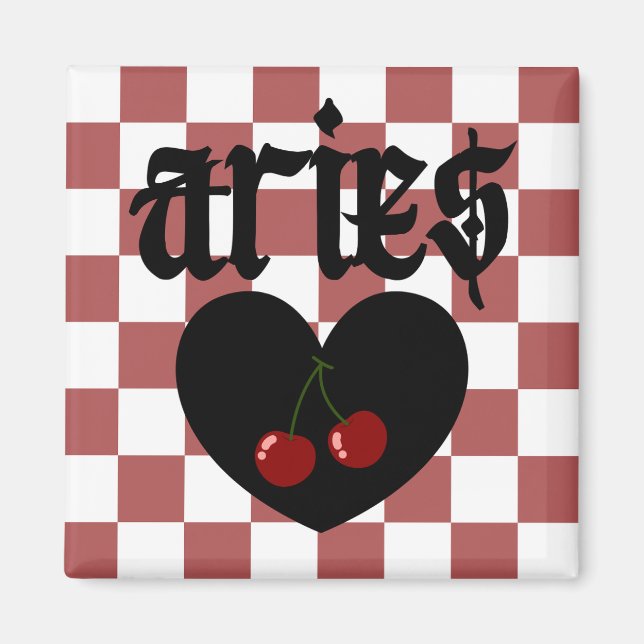 Aries Gothic Aesthetic Chequered Cherries Design Magnet (Front)