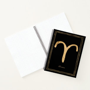 Aries hammered gold stylised astrology symbol note notebook