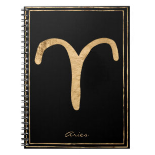 Aries hammered gold stylised astrology symbol notebook
