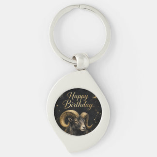 Aries Happy Birthday Zodiac Design Key Ring