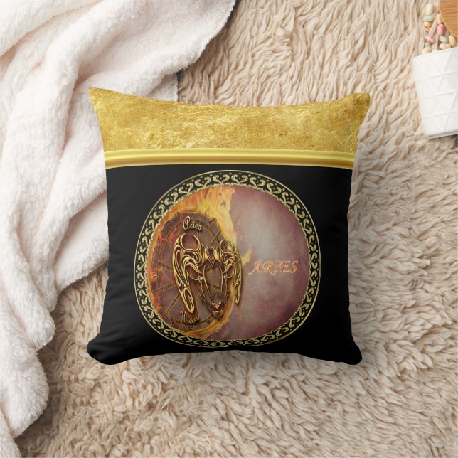 Aries Horoscope with gold foil texture with black Cushion (Blanket)