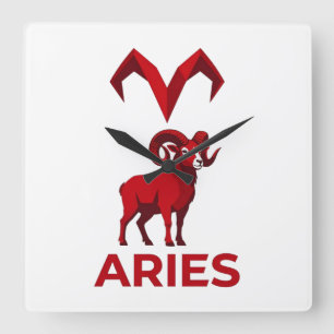 Aries Illustrative Minimalist Zodiac Sign Graphic Square Wall Clock