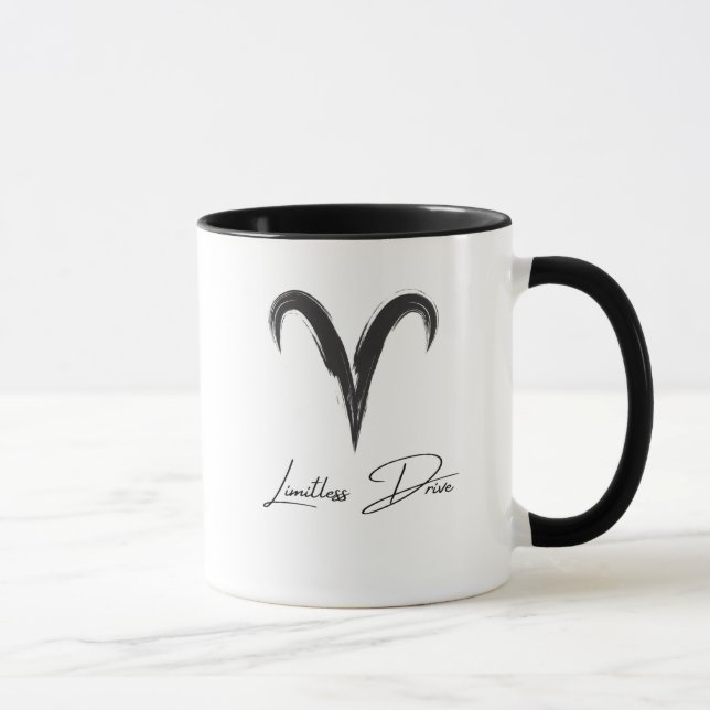 Aries 'Limitless Drive' Zodiac Pride Black & White Mug (Right)