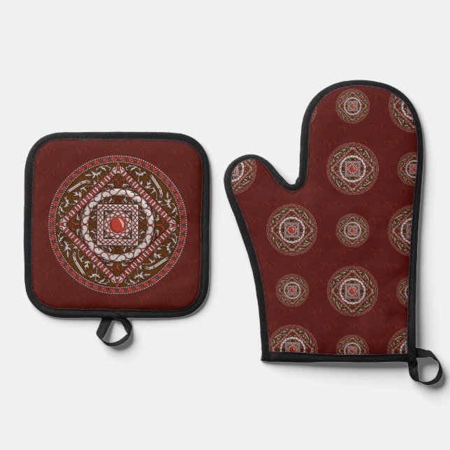 Aries Mandala Oven Mitt & Pot Holder Set (Front)