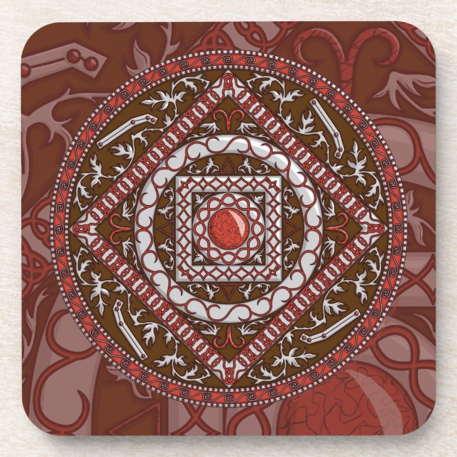 Aries Mandala Square Coaster (Front)
