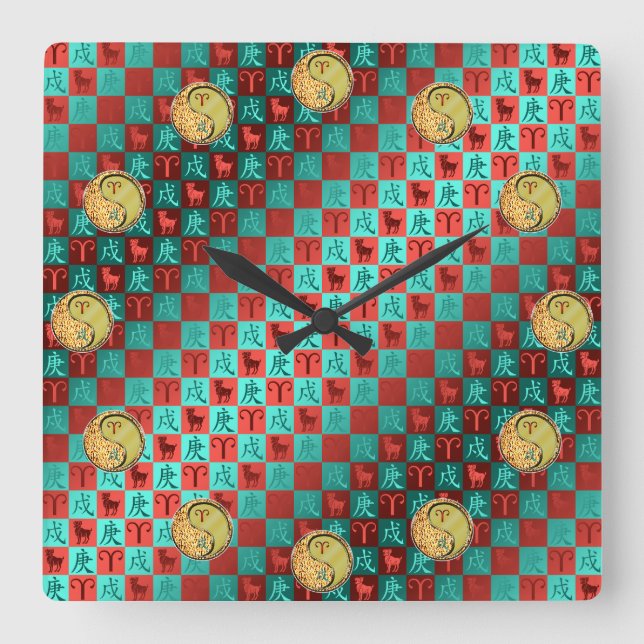 Aries & Metal Dog Square Wall Clock (Front)