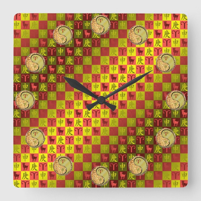 Aries & Metal Monkey Square Wall Clock (Front)