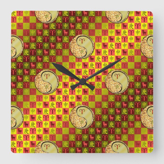 Aries & Metal Monkey Square Wall Clock (Front)