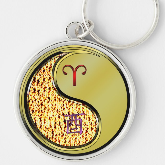 Aries & Metal Rooster Key Ring (Front)