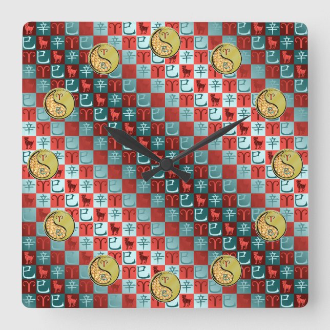 Aries & Metal Snake Square Wall Clock (Front)