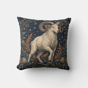 Aries Midnight Botanical Engraving Cushion