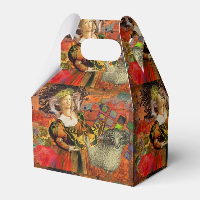 Aries Orange Woman: Gothic Ram Antique Art Collage Favour Box (Front Side)