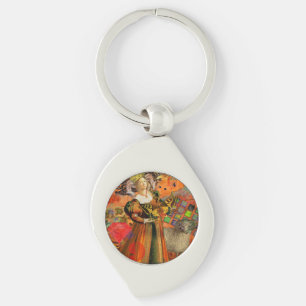 Aries Orange Woman: Gothic Ram Antique Art Collage Key Ring