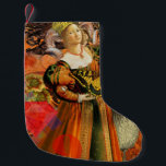 Aries Orange Woman: Gothic Ram Antique Art Collage Small Christmas Stocking<br><div class="desc">Embrace the fiery spirit of Aries with this striking Aries Orange Woman gothic illustration. This modern interpretation of antique paintings showcases a beautiful woman embodying the Aries zodiac sign, adorned with ram's horns and gently holding a magnificent butterfly. The rich orange hues dominate the collage, layered with gothic elements, antique...</div>