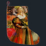 Aries Orange Woman: Gothic Ram Antique Art Collage Small Christmas Stocking<br><div class="desc">Embrace the fiery spirit of Aries with this striking Aries Orange Woman gothic illustration. This modern interpretation of antique paintings showcases a beautiful woman embodying the Aries zodiac sign, adorned with ram's horns and gently holding a magnificent butterfly. The rich orange hues dominate the collage, layered with gothic elements, antique...</div>