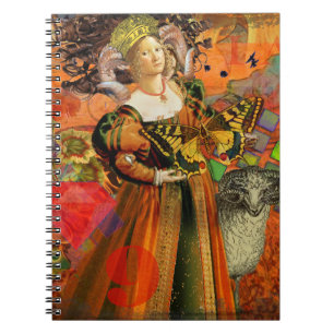 Aries Orange Woman: Gothic Ram Antique Art Collage Spiral Notebook