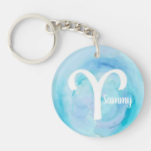 Aries Personalized Watercolor Zodiac Sign Key Ring