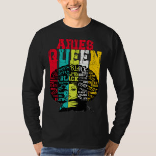 Aries Queen Aries Pride  Black Woman Afro Horoscop T-Shirt