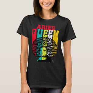 Aries Queen Aries Pride  Black Woman Afro Horoscop T-Shirt