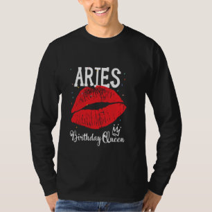 Aries Queen Red Lips Zodiac Birthday Queen Womens T-Shirt