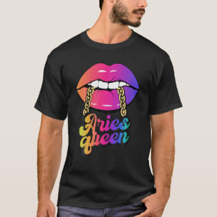 Aries Queen Zodiac Lips Birthday Girl T-Shirt