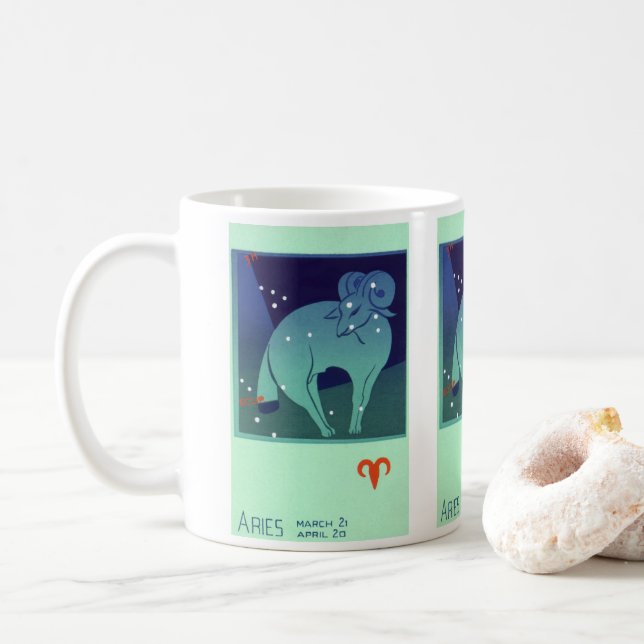 Aries Ram Constellation, Vintage Zodiac Astrology Coffee Mug (With Donut)