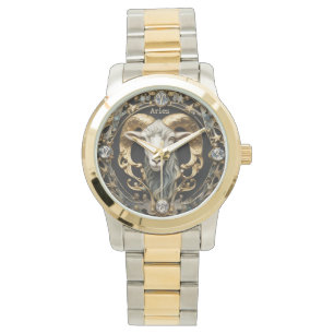Aries Ram, Diamond and Gold Personalized Watch