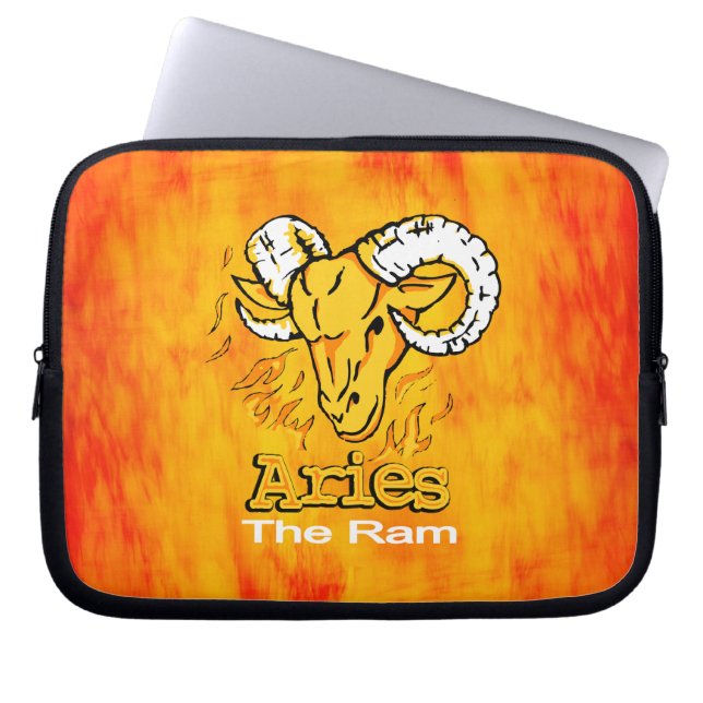 Aries ram flame fire sign orange laptop sleeve (Front)