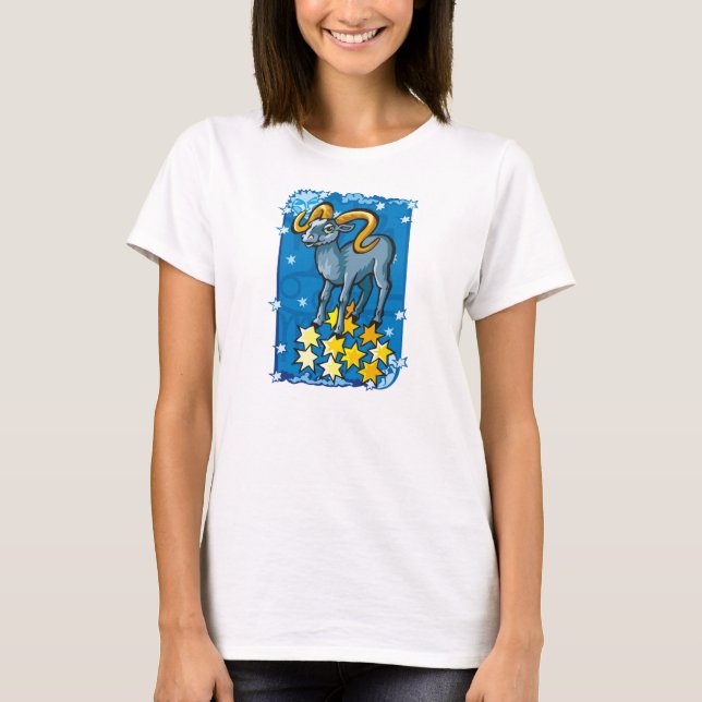 Aries ram in the Night Sky with Stars T-Shirt (Front)
